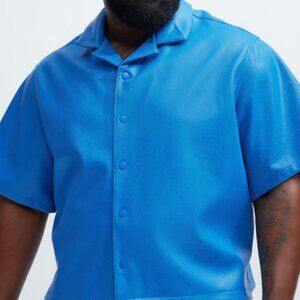 Men's Faux Leather Shorts & Short Sleeve Button Shirt